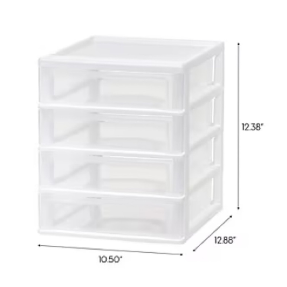 IRIS 4 Drawer Desktop Unit in White and Clear